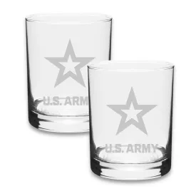 Army Star 14oz Deep Etched Double Old Fashion Glasses (Clear)*