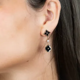 Clover Shamrock Floral Enamel Long Dangle Drop Earrings