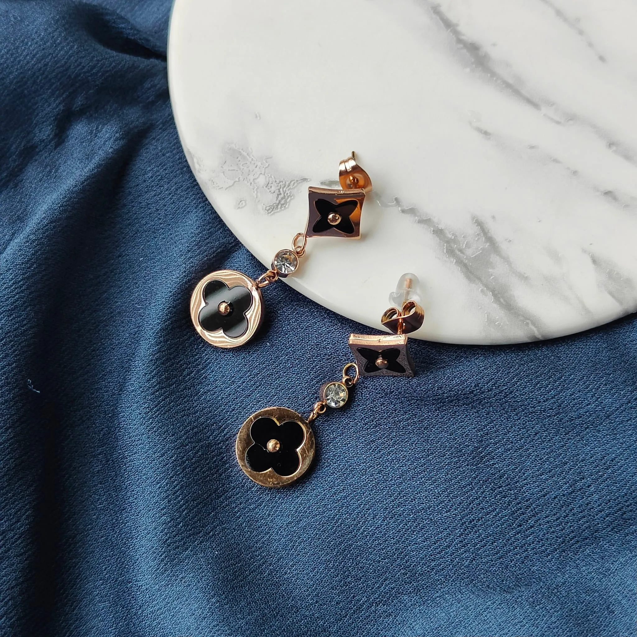 Clover Shamrock Floral Enamel Long Dangle Drop Earrings