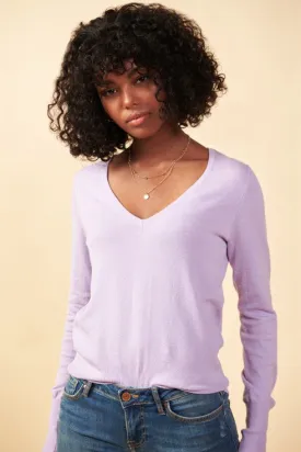 Long Sleeve V Neck Knit Essential Sweater With Cuff Slit